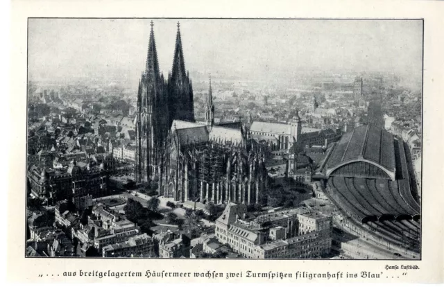 Köln - Innenstadt mit Dom & Bahnhof  (Zeppelin-Luftbildaufnahme) Druck von 1929