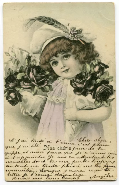 CPA - Carte Postale - Fantaisie - Enfant - Portrait de Petite Fille - Fleurs