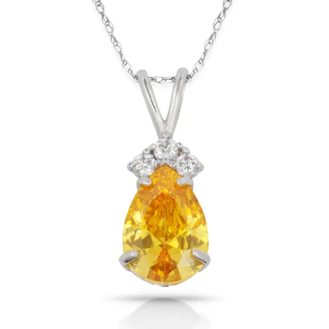 3.70 CT Yellow Citrine Pear Shape 4 Stone Gemstone Pendant & Necklace14K W Gold