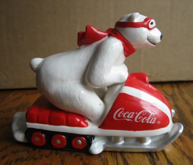 Vintage 1995 Coca Cola Ceramic Polar Bear Figurine Always Snowmobiling Enesco