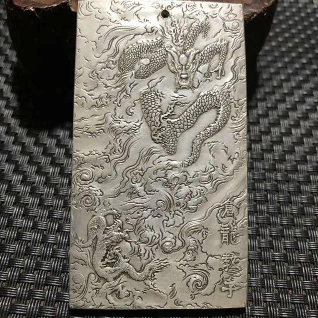 Chinese Royal Collection Carved Miao Silver Black Dragon Statue Antique sd4