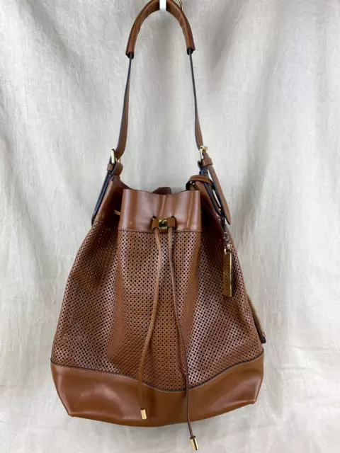 Vince Camuto Leather Perforated Drawstring Bucket Bag