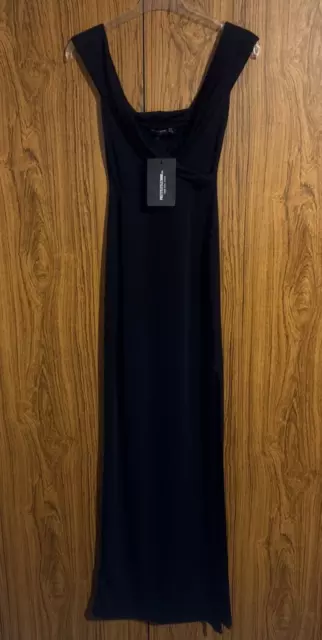 Navy Bardot Extreme Split Maxi Dress
