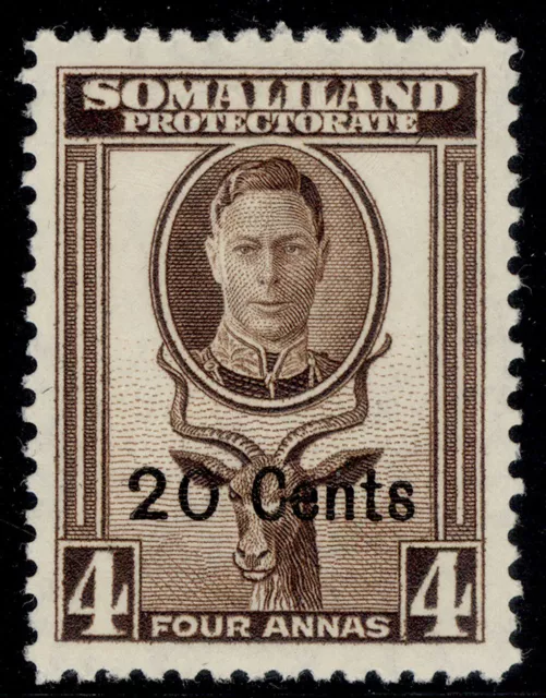 SOMALILAND PROTECTORATE GVI SG128, 20c on 4a sepia, LH MINT.