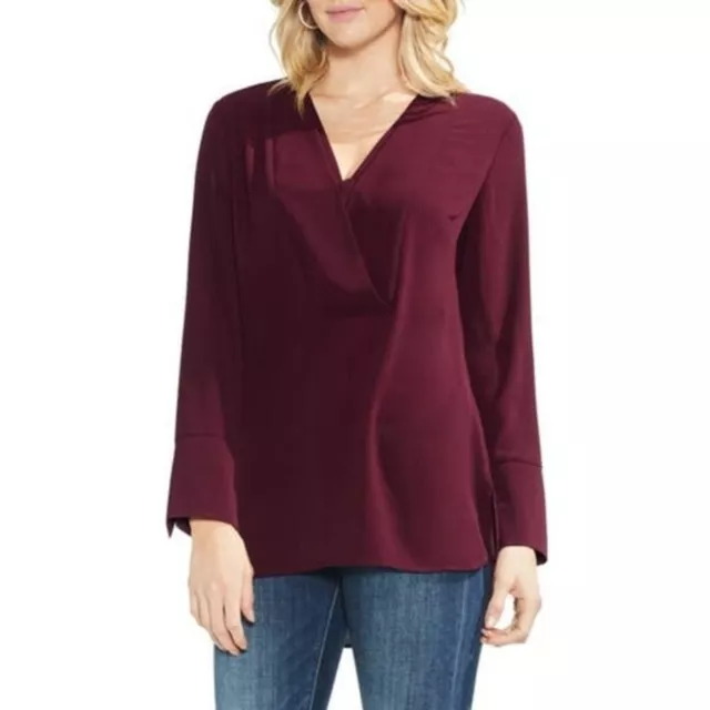 NWT Womens Petite Size Small PS Vince Camuto Purple Layered V-Neck Blouse Top