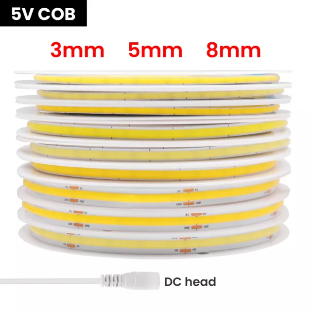 5V 12V COB LED Strip Light 3mm 5mm 8mm Flexible Rope Lights Cabinet Lighting UK 2