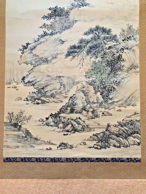 Mountainside, waterfall, monochrome, Jap sumi-e style hanging-scroll, kakejiku