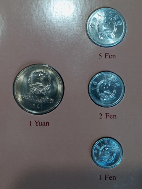 Coin sets of all nations Republic of China 1977-82 1 yuan 1981 ,  1 fen 1977 unc 3
