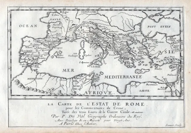 1665 Roman Empire Asien Europe map carte Karte Kupferstich antique print Du Val