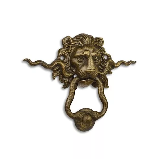 9934083 Heurtoir de Porte Tête Lion/Serpent Fer Style Antique Rustique 22x16cm
