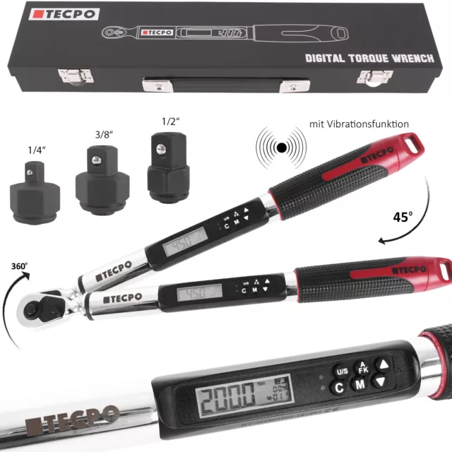 3in1 DIGITALER DREHMOMENTSCHLÜSSEL 2-200 NM mit WINKEL FUNKTION 1/4 3/8 1/2 ZOLL