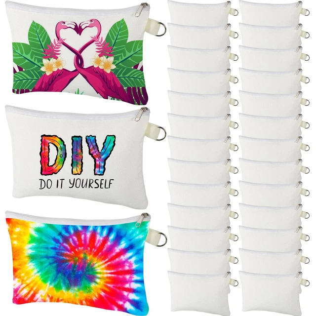 12 Pieces Sublimation Canvas Cosmetic Bag Blank Makeup Bags with Zipper Canvasn