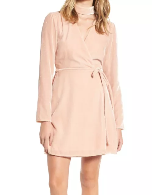 NWT  Women's, WAYF, New Blush Pink Velvet Choker Solid Wrap Dress, L