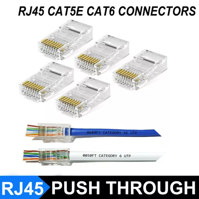 Rj45 Pass Through Connectors Ez Crimp End Plug Cat5E Cat6 Network Cable Ends Lot