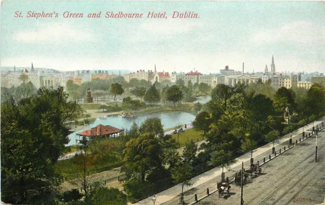 c1910 Postcard; Dublin, Ireland, St. Stephen's Green & Shelbourne Hotel Unposted