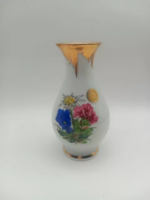 Schöne alte Keramik Vase Blumen handgemacht Bayern Goldrand vintage