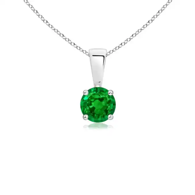 ANGARA 4mm Natural Emerald Solitaire Pendant Necklace in 925 Silver for Women