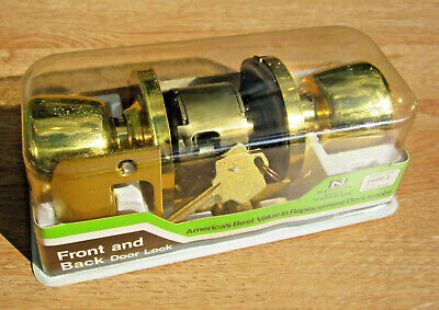 New Old Stock National Lock Hardware FRONT & BACK DOOR LOCK Solid Brass KNOBS