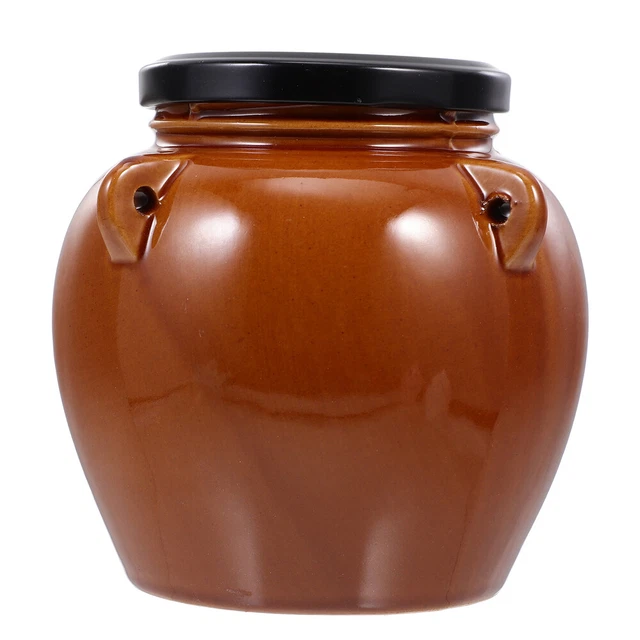 Altar de kimchi cerámica vaso de pepino chino latas de almacenamiento con tapa café