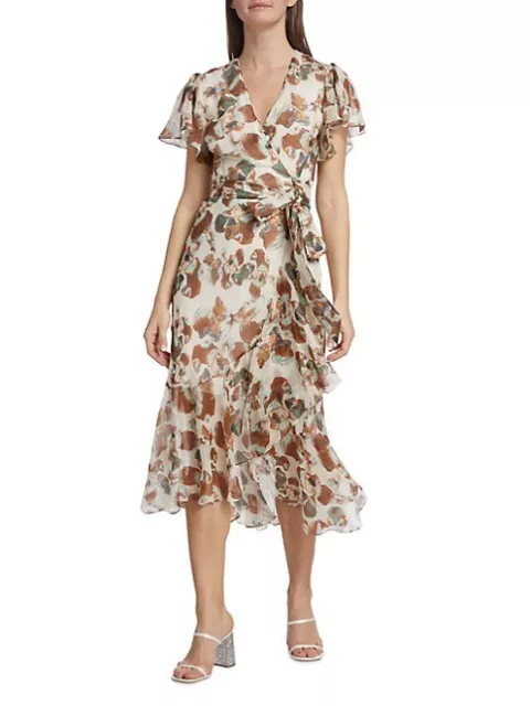 Tanya Taylor Dress Womens 00 Blaire Printed Linen & Silk Wrap Dress Chmul $565