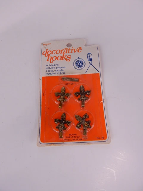 Vintage Set of 4 Decorative Hooks by Moore "Fleur-de-lis" Made in USA