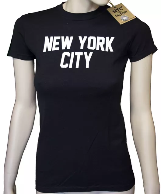 SCREEN PRINTED Ladies New York City T-Shirt Black White NYC Tee Womens Fashion