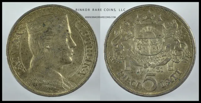 1931 Latvia 5 Lati Silver Coin Circulated
