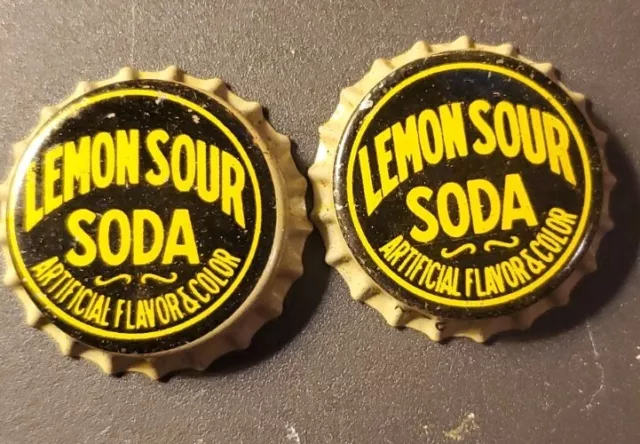 Lot of 2 Vintage LEMON SOUR SODA Cork Lined bottle cap; Unused; 1960's; NOS