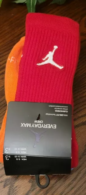 Nike Jordan Jumpman Dri-Fit 3 Pack Everyday Max Crew Socks SX5545 911 Size 6-8