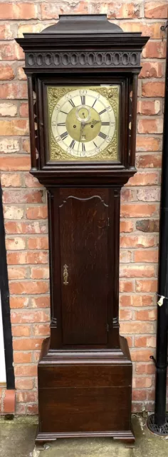 Antique GEORGIAN Oak 8 Brass Dial Day Grandfather / Longcase Clock  COATS WIGAN