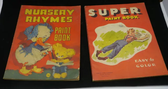 2 Vintage Children's Paint Books, Nursery Rhymes, Super Paint Book, Sb