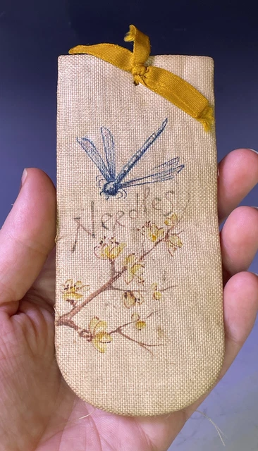 Antique Handmade Needle Case Cherry Blossom & Dragonfly 19th / 20th C.