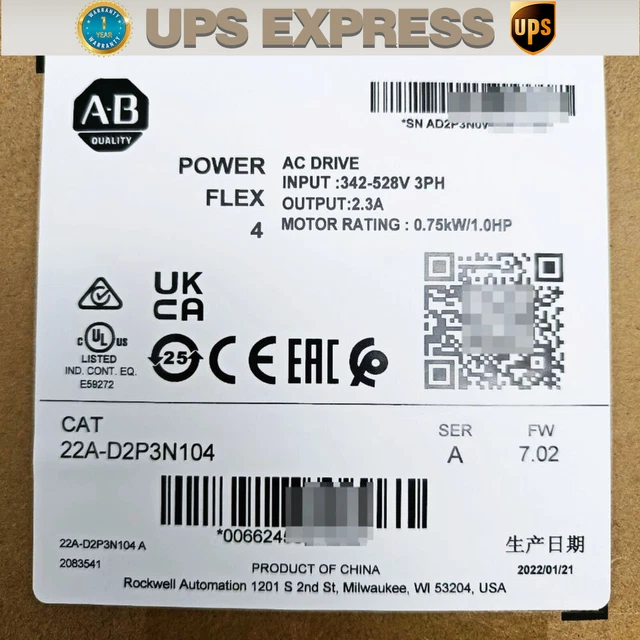 22A-D2P3N104 AB PowerFlex 4- 0.75 kW (1 HP) AC Drive 22A-D2P3N104 SPOT GOODS #CG
