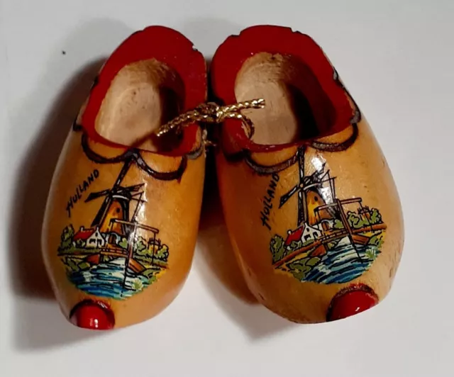 Souvenir Wooden Shoes Holland Dutch Clogs Carved Vintage Wind Mill MINIATURE