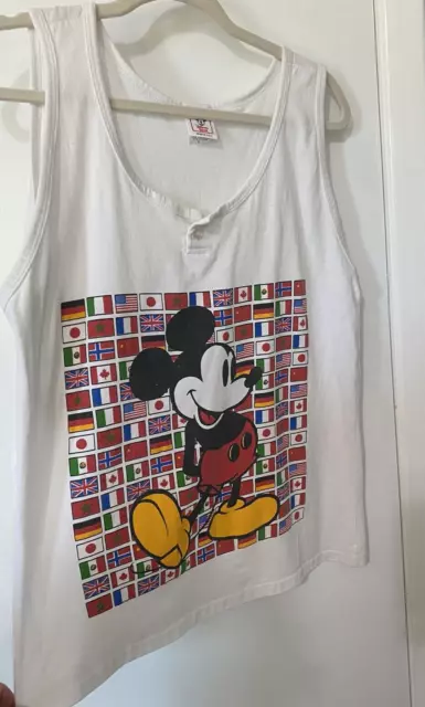 VINTAGE MICKEY MOUSE Disney Wear World FLags Tank Top T Shirt Large USA ...