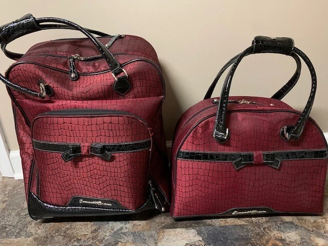 2 piece carry on luggage set Samantha. Brown. Burgundy with Black Trim   