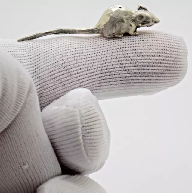 Vintage Italian Handmade Genuine Silver Dollhouse Micro Mouse Figurine Miniature