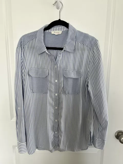 Tura By VINCE CAMUTO Women's Blue Striped Button up Blouse Size Large