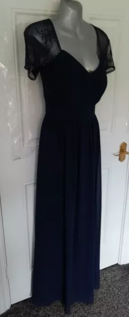 HOBBS LONDON Size 12 Navy Blue Lace Top Long Occasion Dress Smart VGC