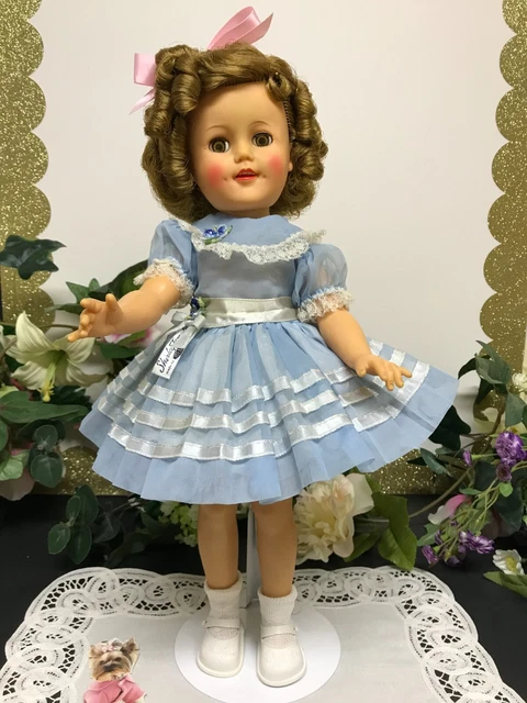 Tagged Original 15" Ideal Shirley Temple Doll In Blue & White Lace Party Dress!