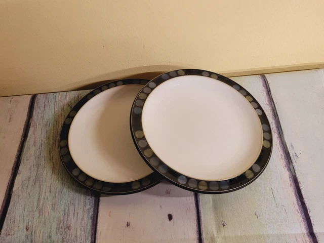 2 Denby-Langley JET DOTS PLATES STONEWARE ENGLAND