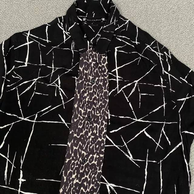 ALL SAINTS Shirt Mens Large Black Stix SS Short Sleeve Leopard Print Viscose 3