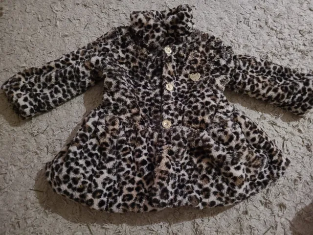 Juicy Couture Baby Girl 24 Months Leopard Fur Coat Pink Lining Skater Style
