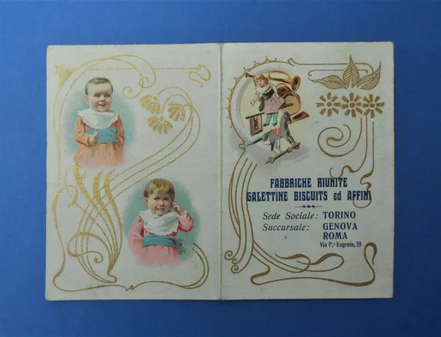Calendarietto Pubblicitario 1910 Fabbriche Riunite Galettine Biscotti TO GE Roma