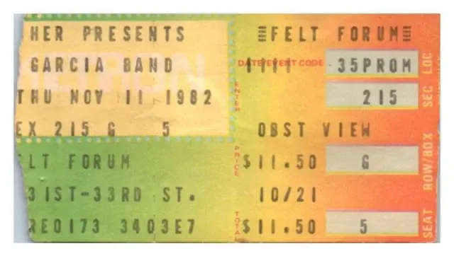 Jerry Garcia Band Concert Ticket Stub November 11 1982 Madison Square Garden