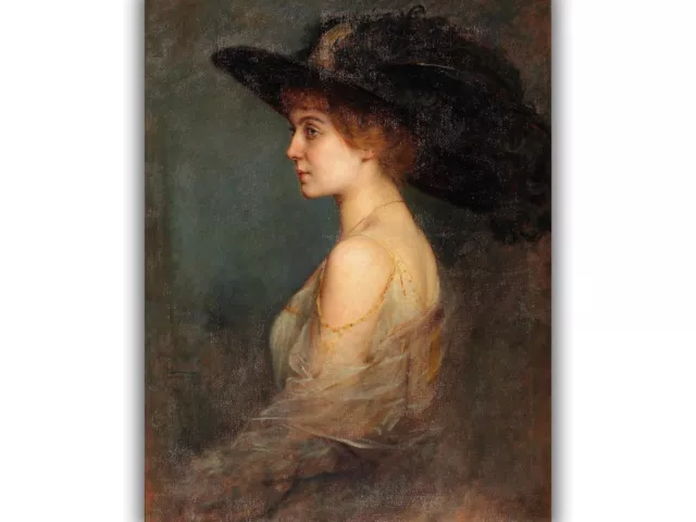 Profile Portrait of a Lady with a Large Hat Giclée Canvas Print, Multi-Size