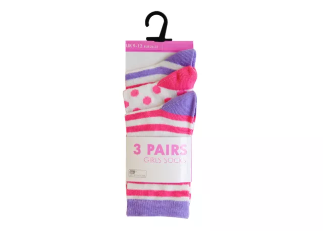 OCTAVE® Girls Socks - Purple & Pink Stripes, Spots & Multi Stripes 3 Pack