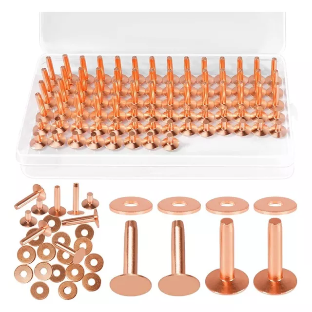 154Pcs Copper Rivets for Leather,Smooth Leather Rivets, Pure Copper Rivets3386