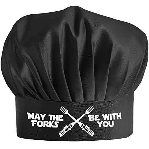 Funny Chef Hat - May The Forks Be with You - Adjustable Kitchen Cooking Hat