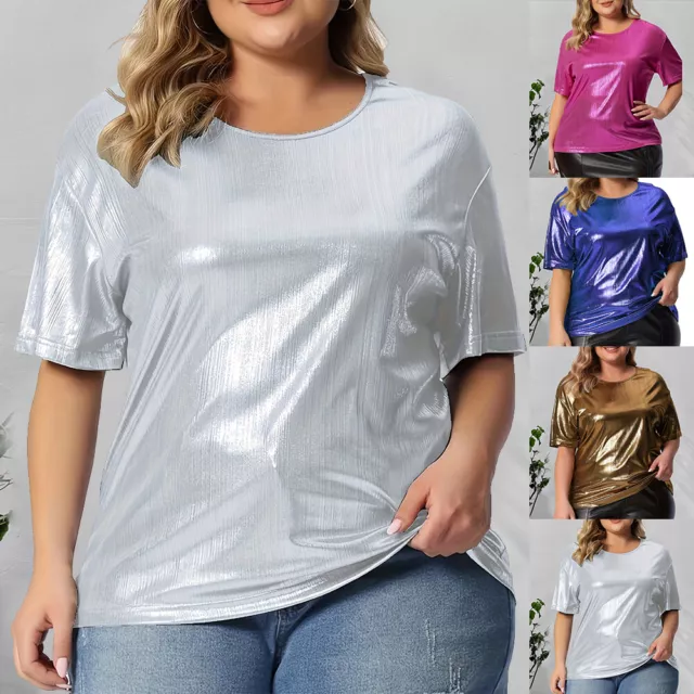 Plus Size Womens Short Sleeve O-Neck T Shirt Ladies Summer Blouse Tops Solid Tee